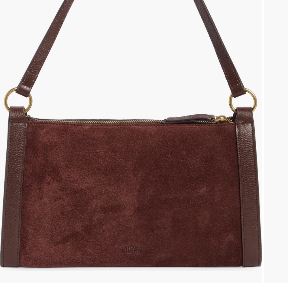 Vince Camaro Lisha Studded Brown Suede Shoulder Bag - Picture 9 of 12